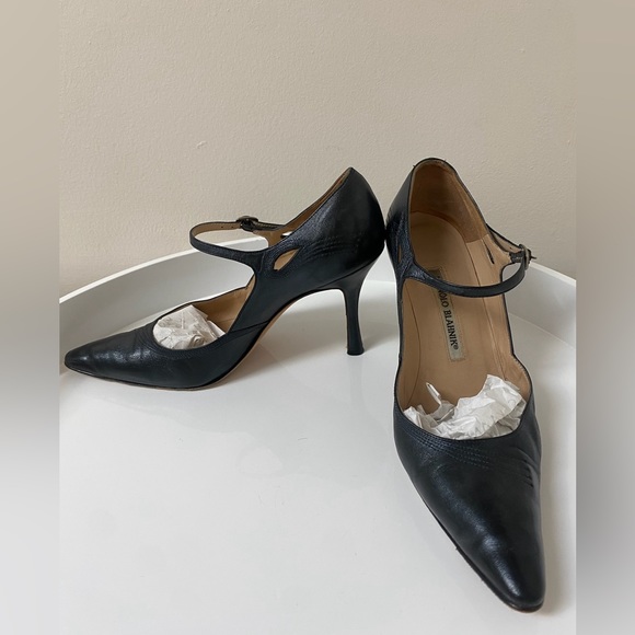 Manolo Blahnik Metallic Navy Heels - Picture 5 of 10